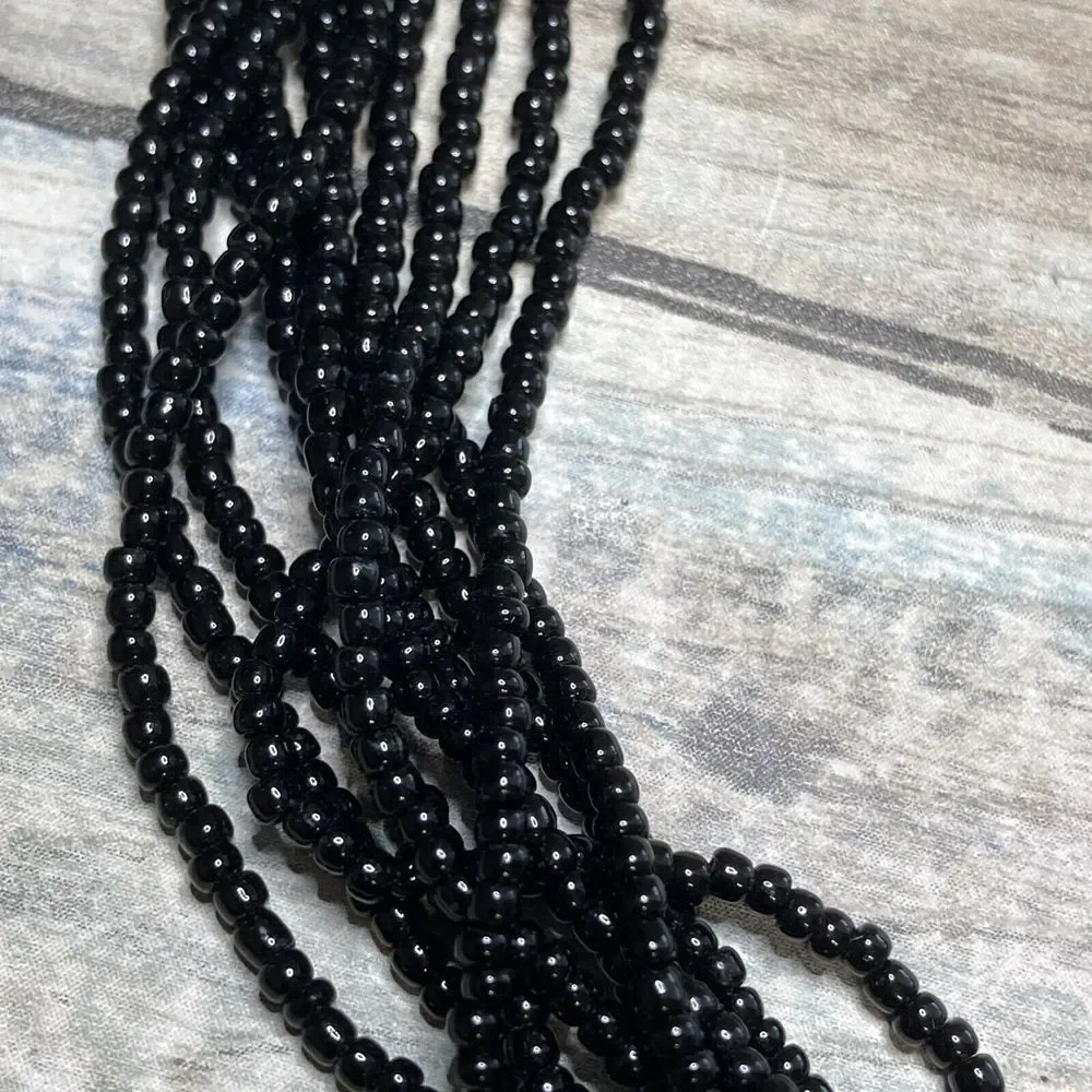 Black Multi-Strand Seed Bead Necklace Pendant ‎ 15